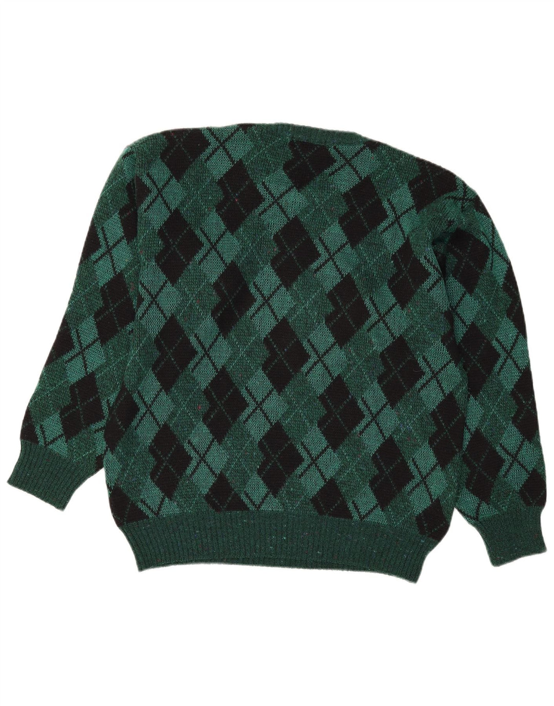 vintage Mens Crew Neck Jumper Sweater IT 48 Moyen Vert Argyle/Diamant