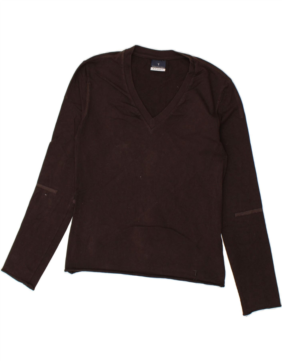 TRUSSARDI Womens Top Long Sleeve UK 10 Small Brown Cotton Vintage Trussardi and Second-Hand Trussardi from Messina Hembry 