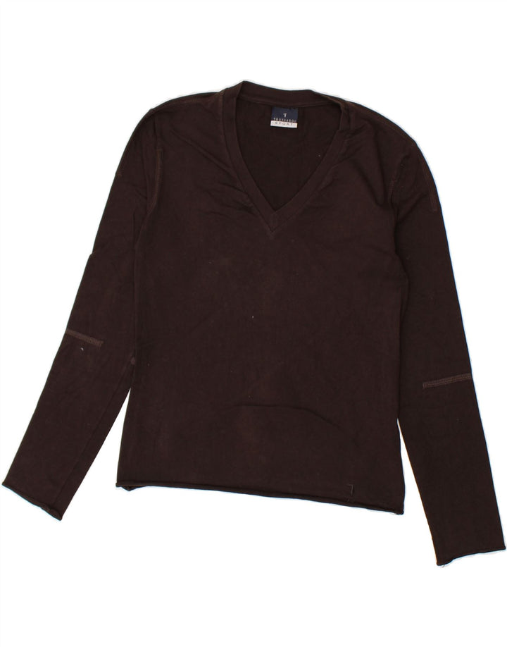 TRUSSARDI Womens Top Long Sleeve UK 10 Small Brown Cotton Vintage Trussardi and Second-Hand Trussardi from Messina Hembry 