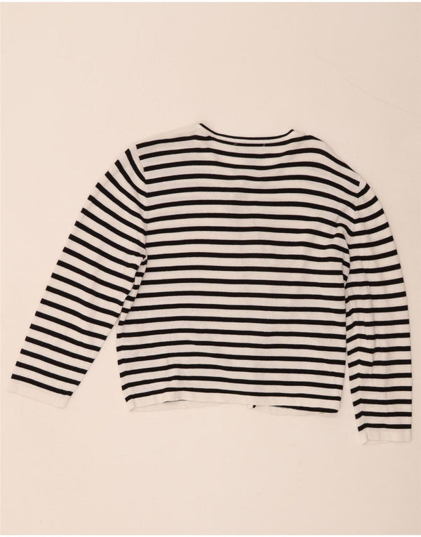 Chaps Femmes Crop Cardigan Pull UK 18 XL Noir Rayé Coton
