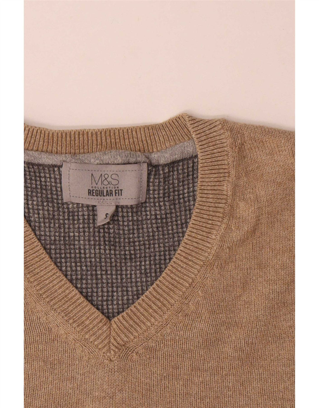 Marks & Spencer Pull coupe classique à col en V pour homme, petit coton beige