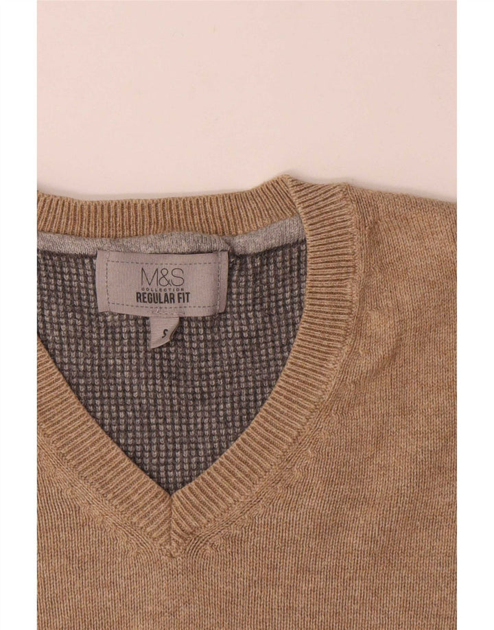 Marks & Spencer Pull coupe classique à col en V pour homme, petit coton beige