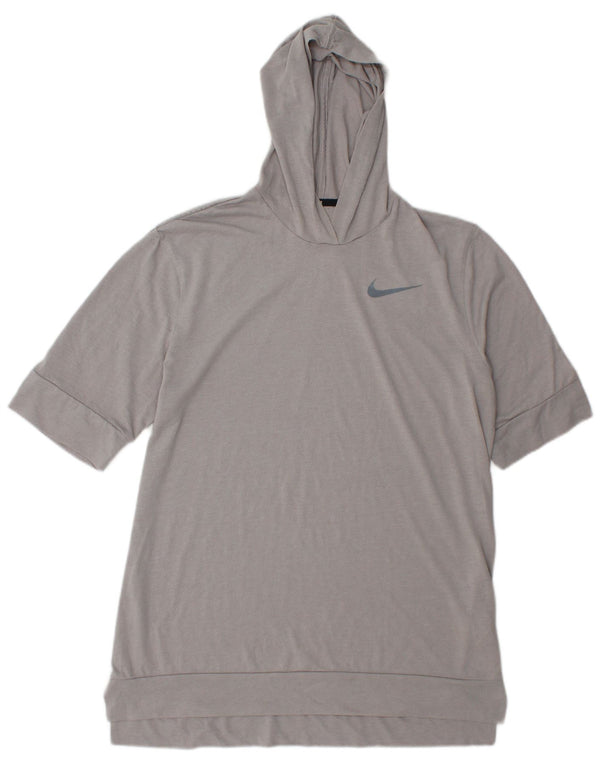 Nike T-shirt à capuche Dri Fit pour homme Gris moyen Polyester