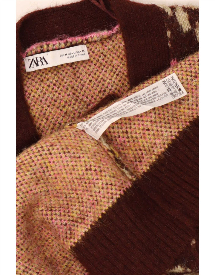 Zara Cardigan surdimensionné pour femme UK 12 en polyester floral marron moyen