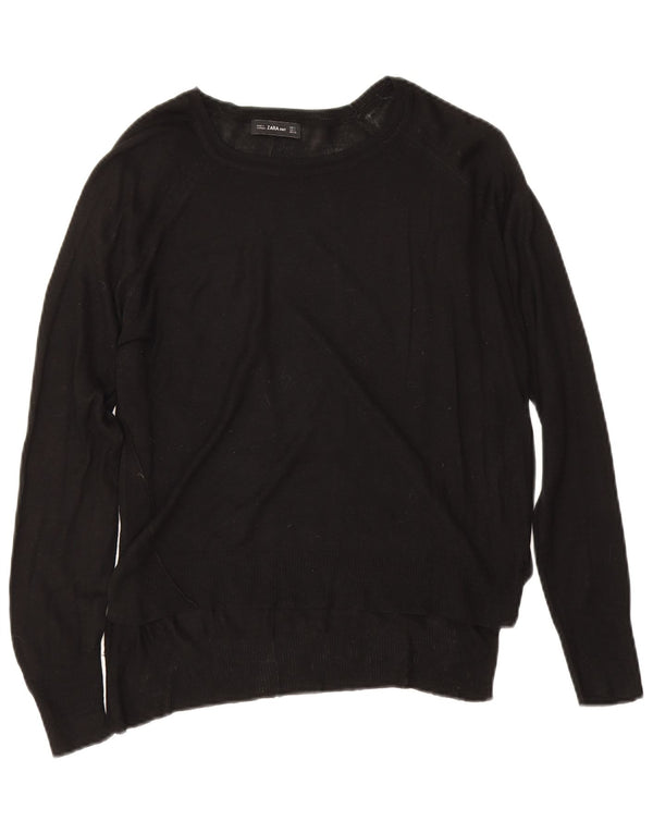 Zara Pull surdimensionné à col bateau pour femme UK 10 Small Noir Viscose