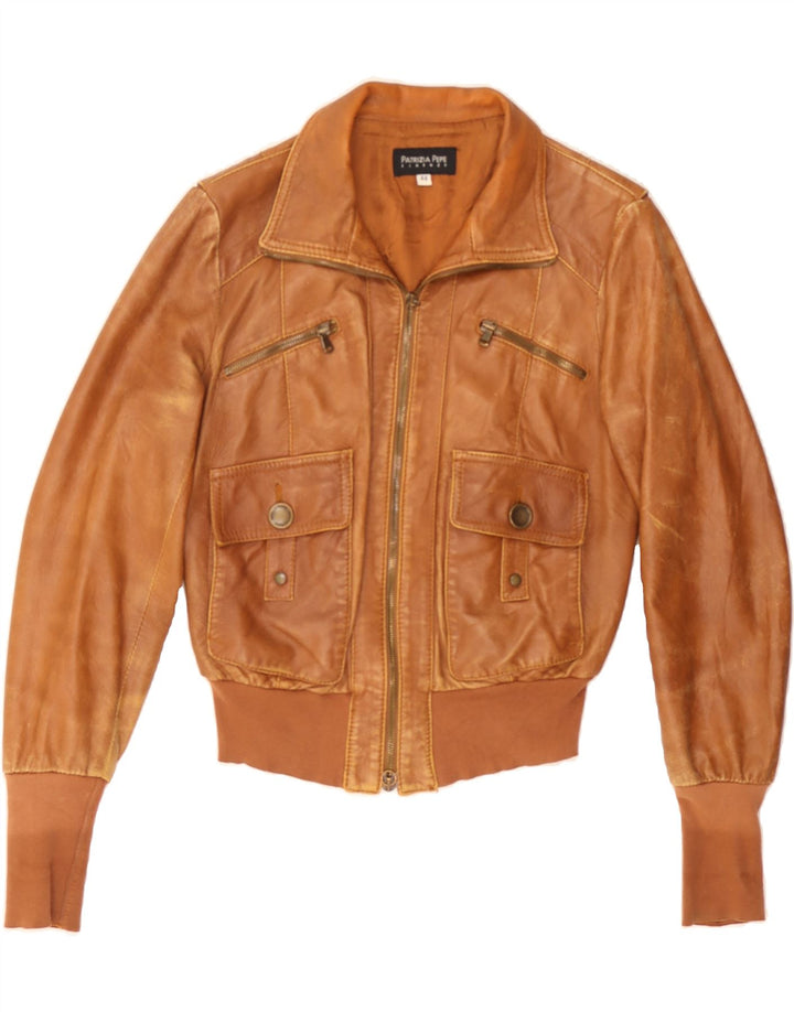 PATRIZIA PEPE Womens Bomber Leather Jacket IT 44 Medium Brown Leather Vintage Patrizia Pepe and Second-Hand Patrizia Pepe from Messina Hembry 