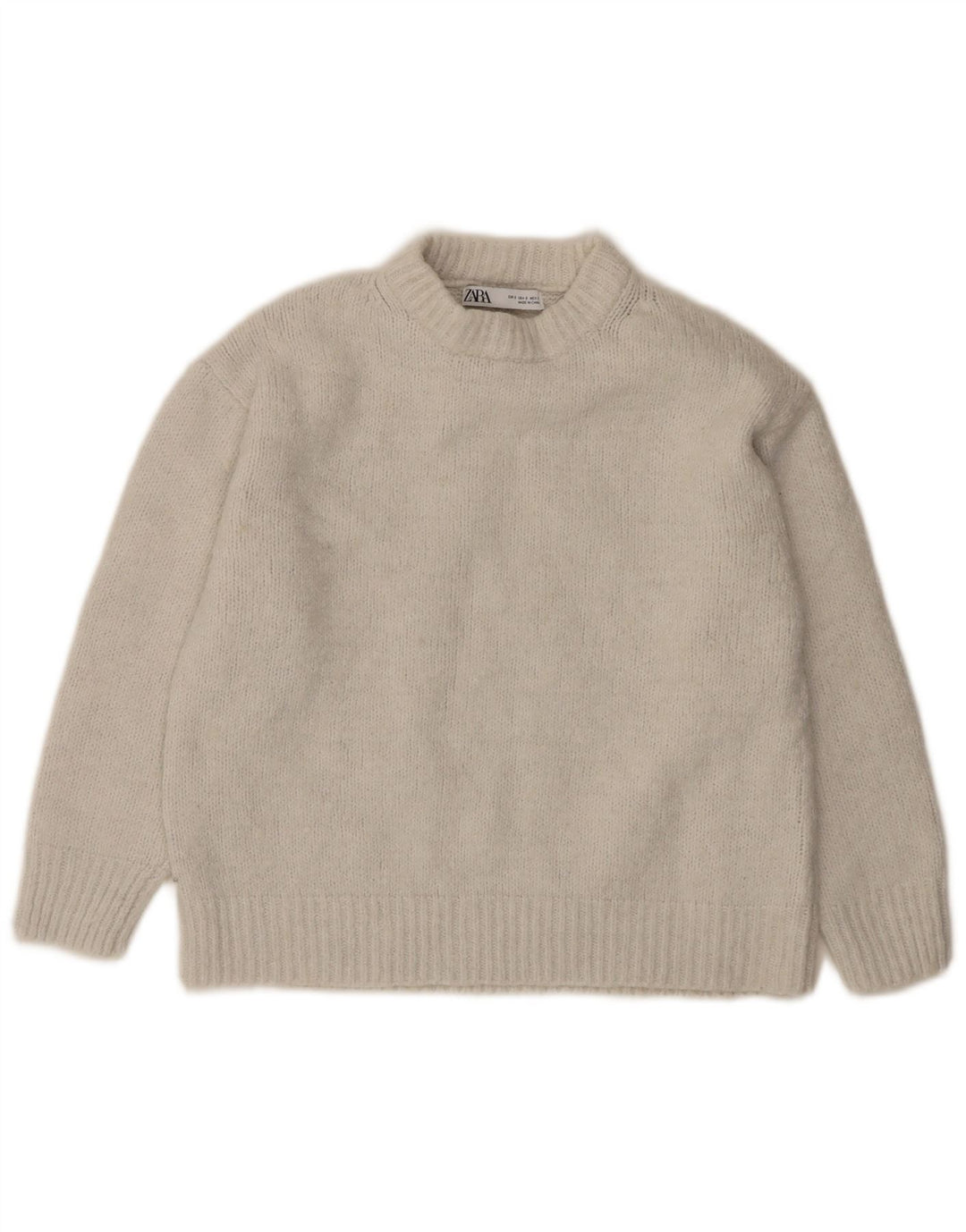 Zara Pull surdimensionné à manches 3/4 et col rond pour femme UK 10 Small Blanc