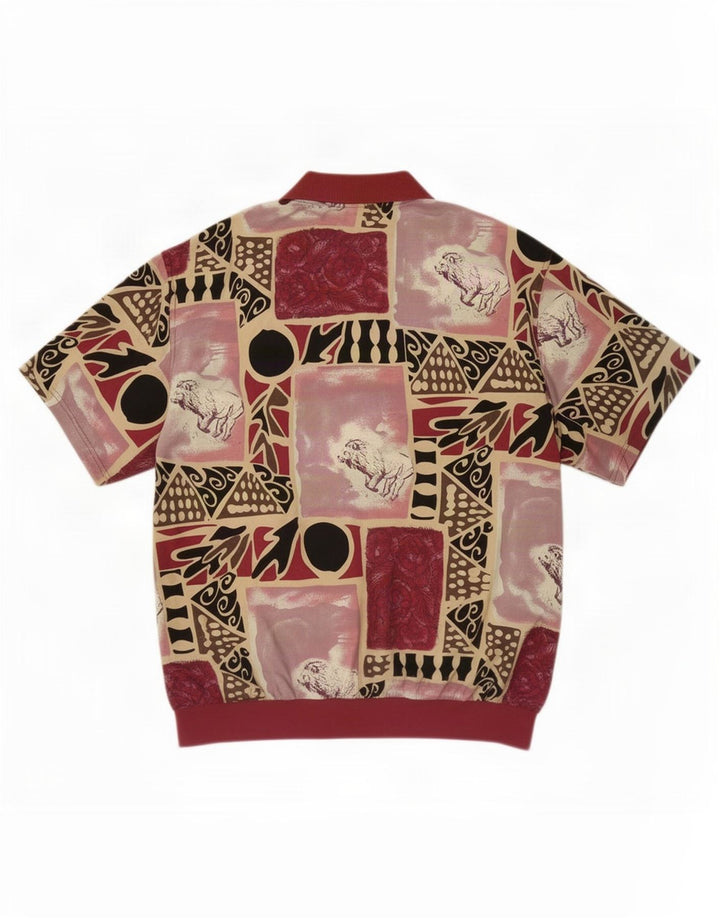 Mango Chemise pull à manches courtes à motif abstrait pour hommes, grand, bordeaux