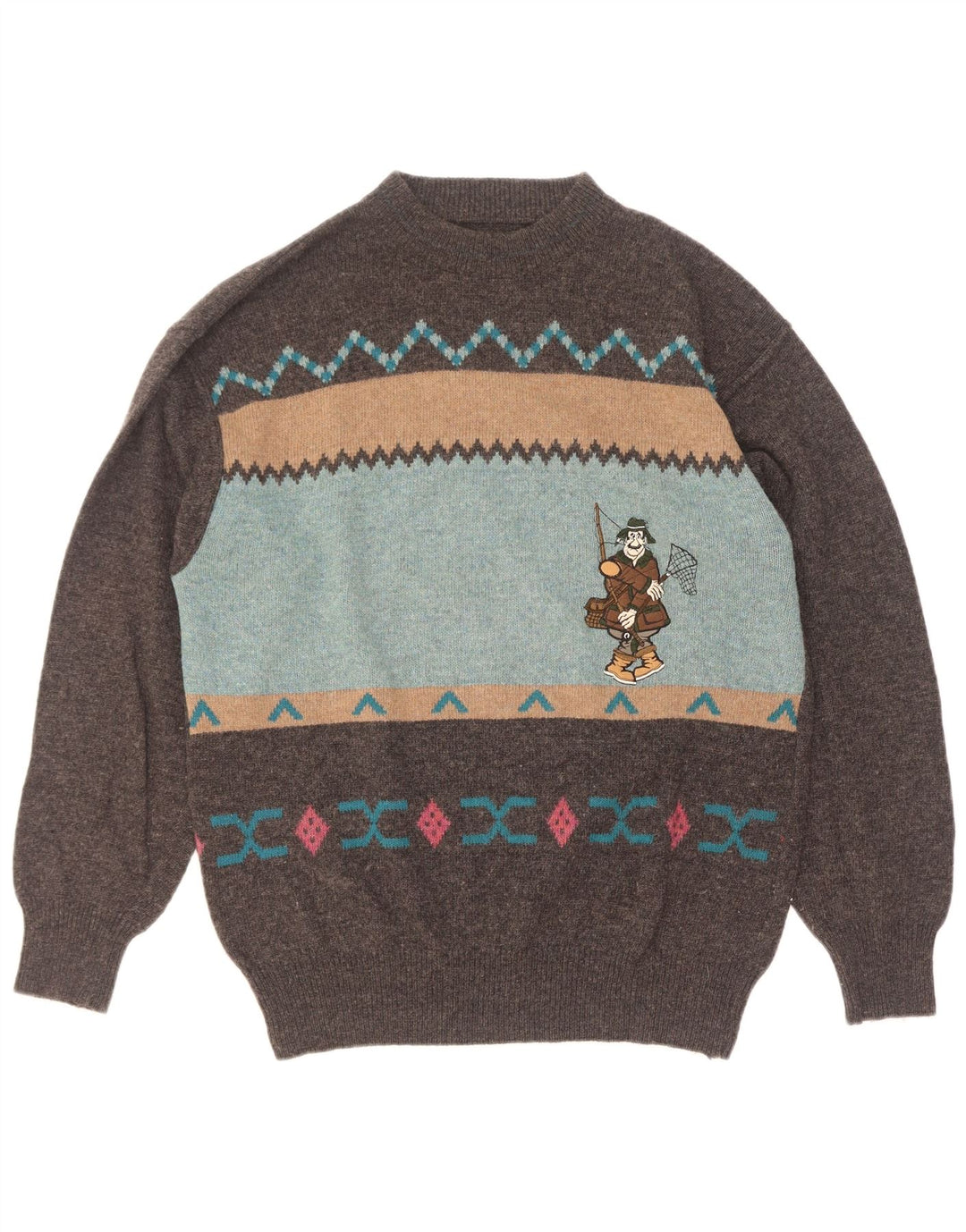 vintage Mens Turtle Neck Jumper Pull IT 48 Gris Moyen Colourblock