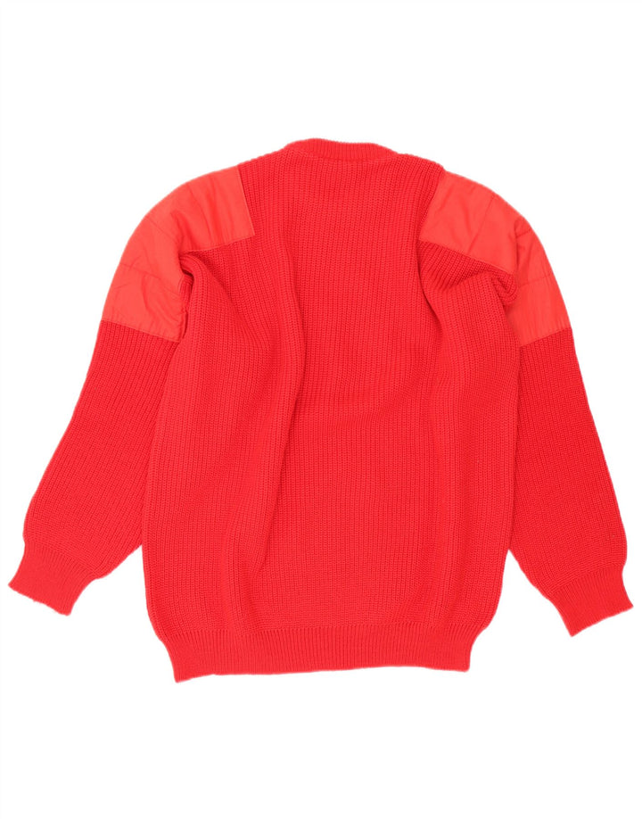 vintage Mens Crew Neck Jumper Pull Moyen Rouge Laine