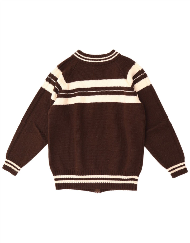 vintage Mens Cardigan Pull Petit Brun Rayé