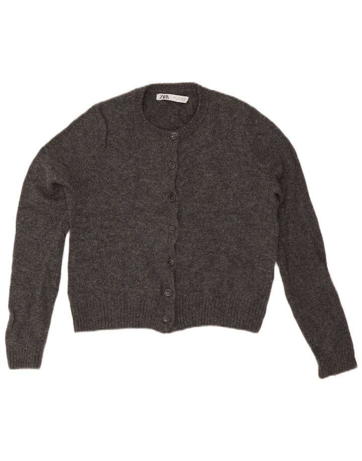 Zara Femme Cardigan Pull UK 10 Petite Laine Grise