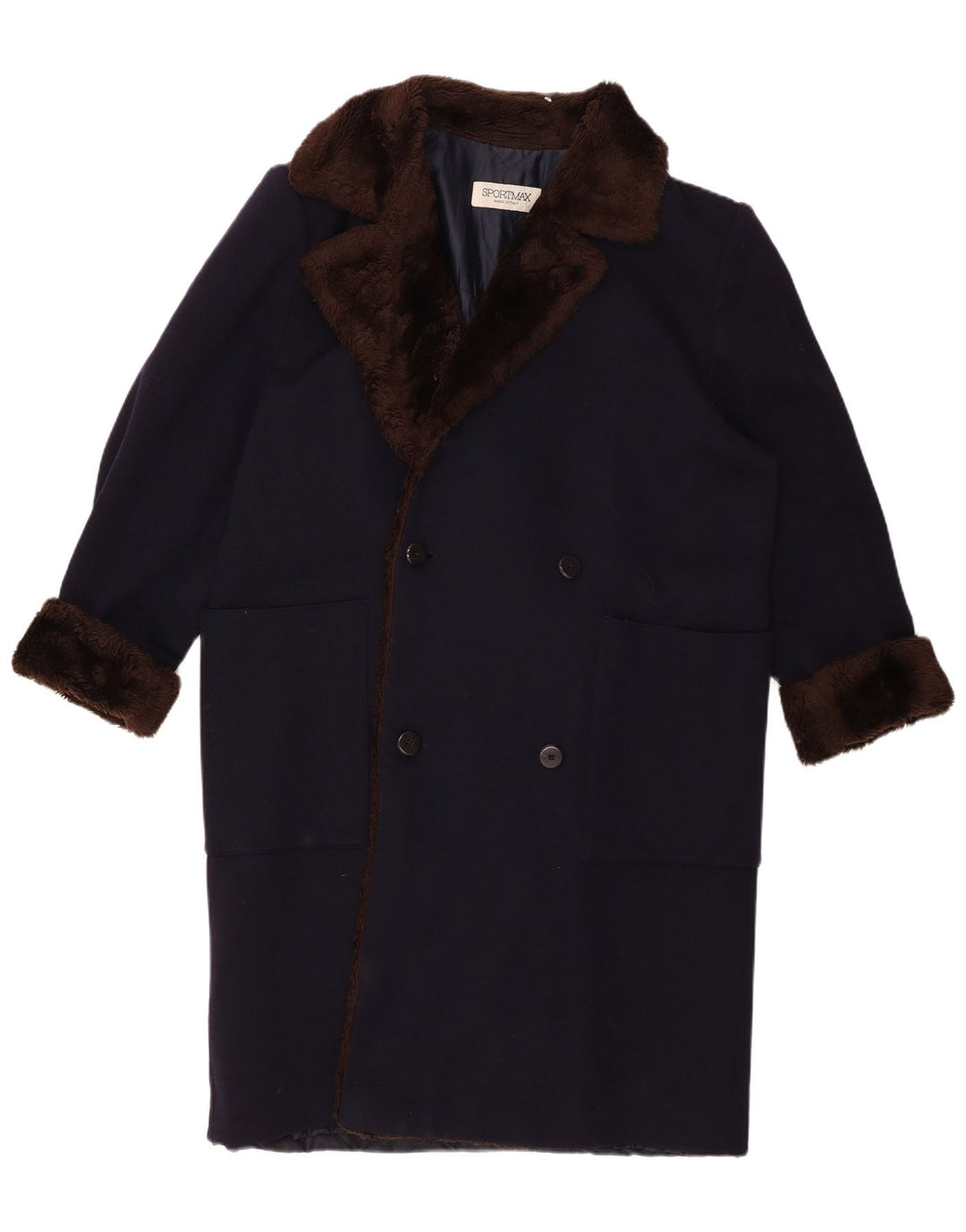 Sportmax Manteau croisé pour femme UK 16 Large Bleu marine