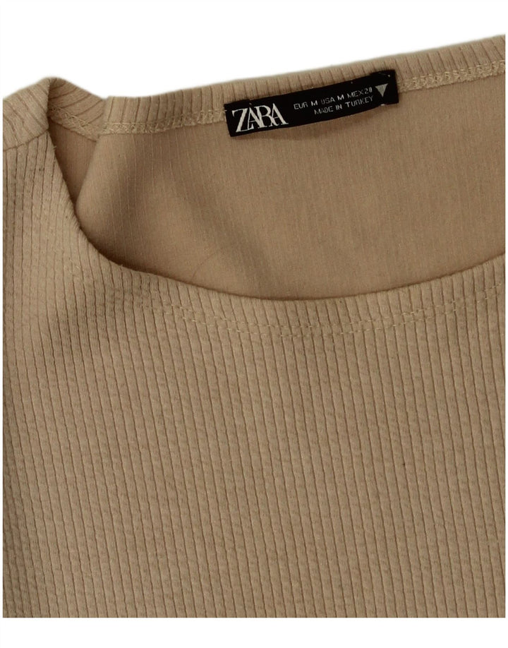 Zara Femme Crop Top Manches Longues UK 12 Beige Moyen