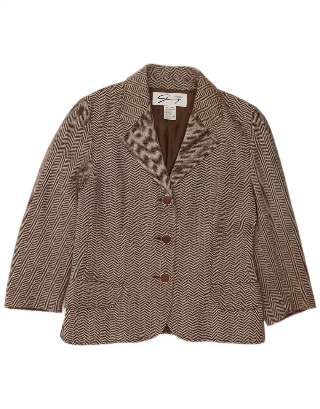 Genny Veste Blazer 3 Boutons pour Femme UK 16 Grande Laine à Chevrons Marron