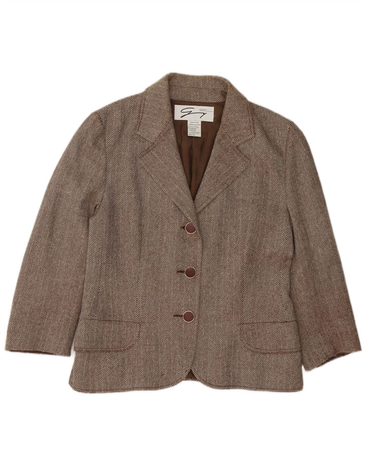 Genny Veste Blazer 3 Boutons pour Femme UK 16 Grande Laine à Chevrons Marron