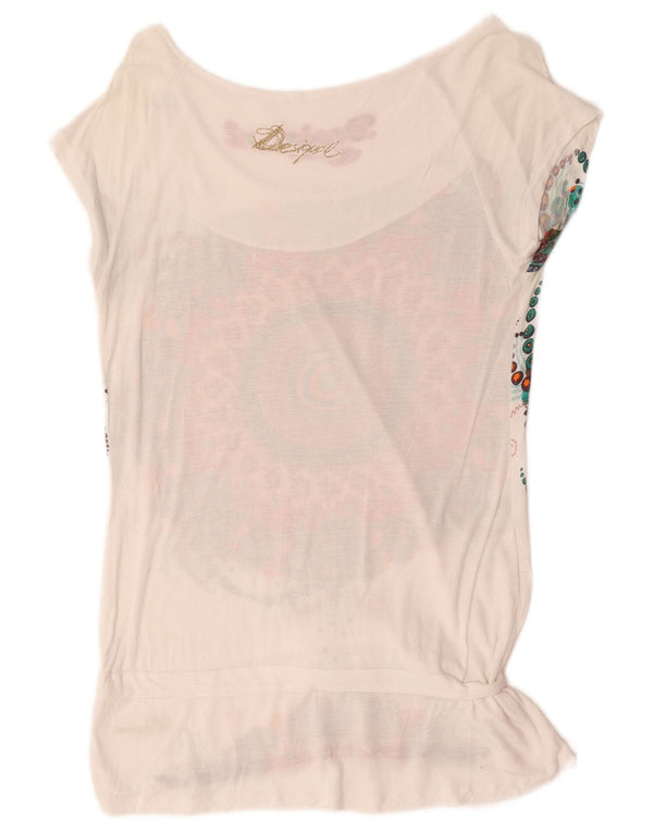Desigual T-shirt graphique pour femme UK 14 Large Blanc Floral