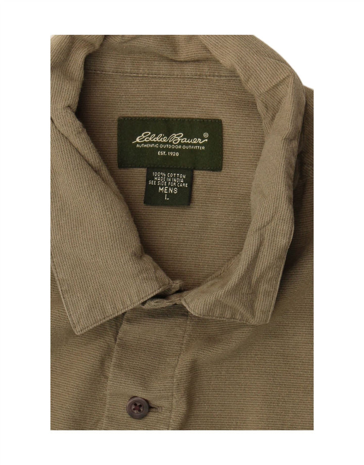 EDDIE BAUER Chemise à manches courtes pour homme en coton à fines rayures kaki