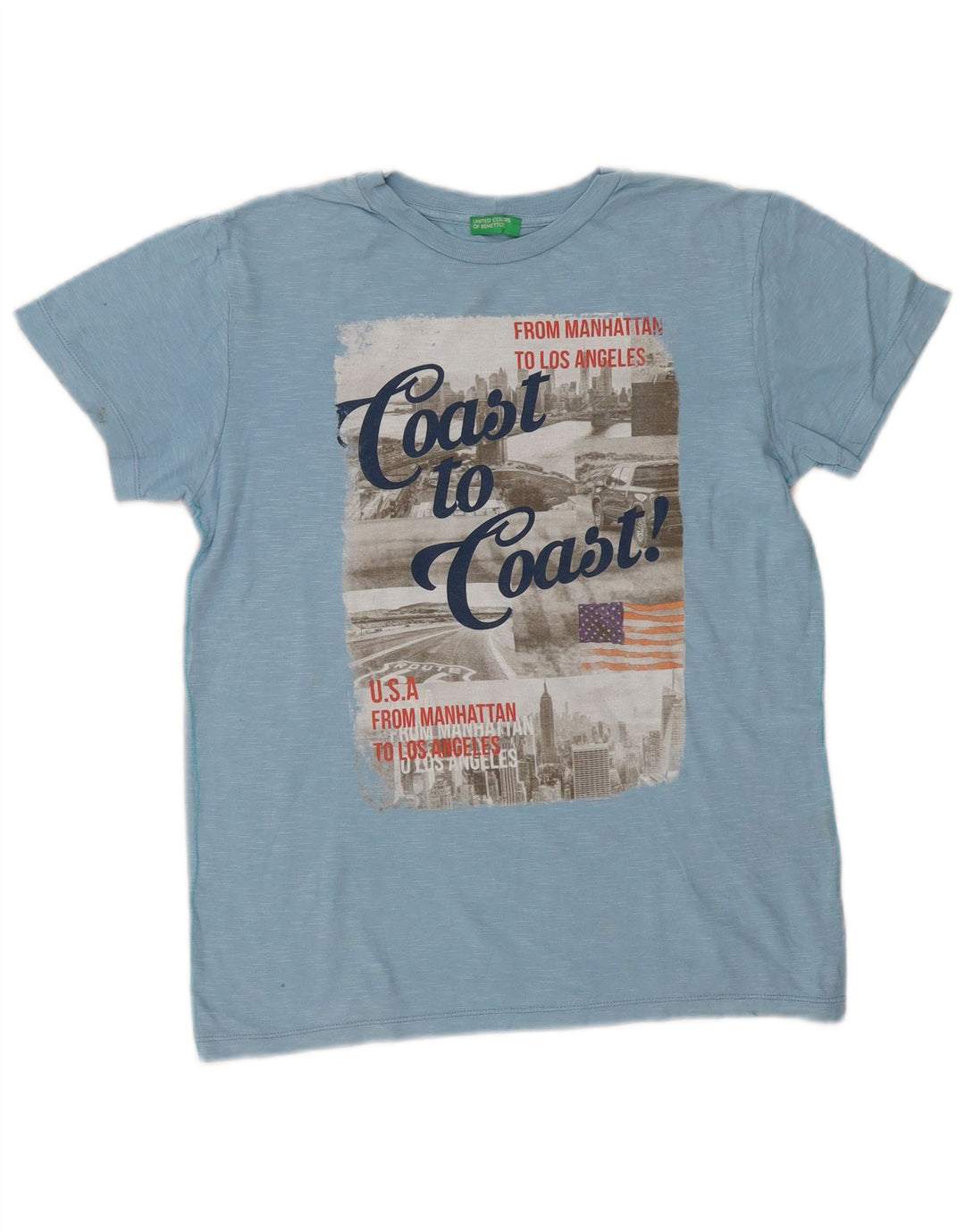 Benetton T-Shirt Graphique Femme UK 14 Bleu Moyen