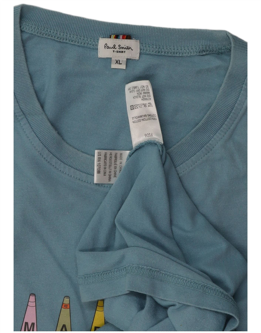 PAUL SMITH T-Shirt Graphique Homme Top XL Bleu Coton