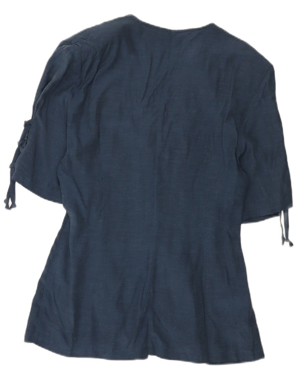 vintage Femmes 4 Boutons Manches Courtes Blazer Veste UK 12 Bleu Marine Moyen