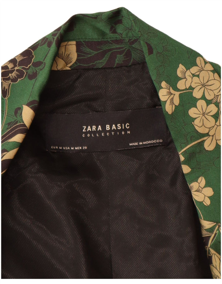 Zara Veste Blazer Ouverte Femme UK 14 Polyester Floral Vert Moyen