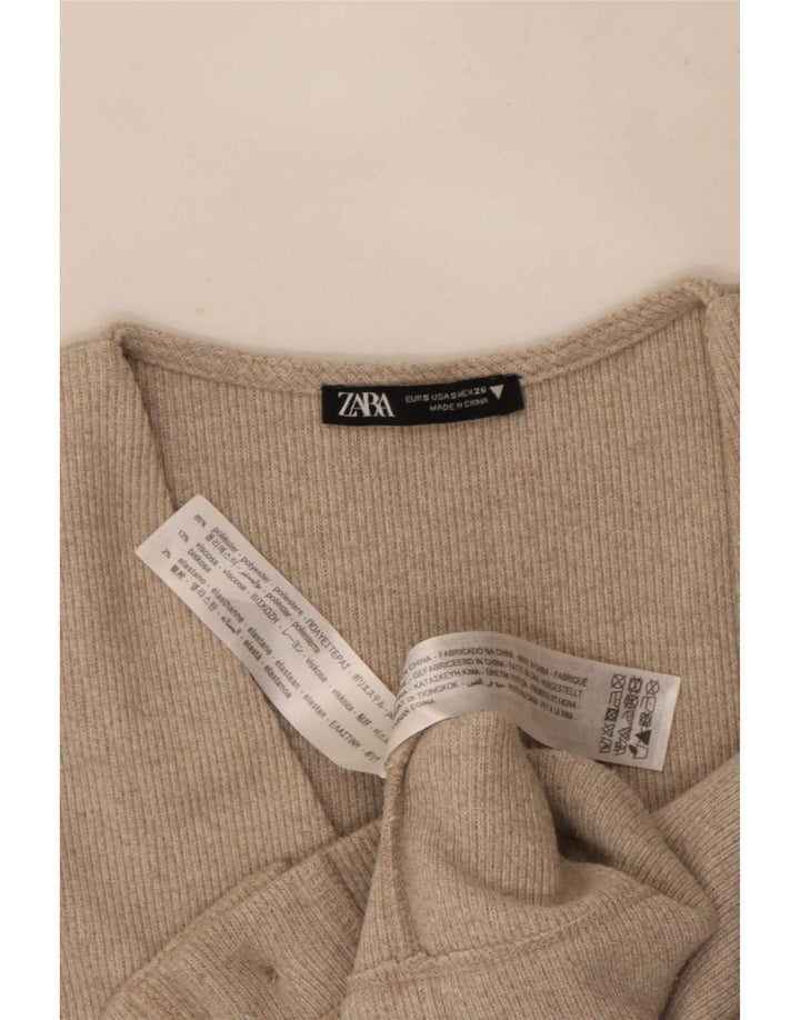 Zara Femme Crop Cardigan Top UK 10 Petit Beige Polyester