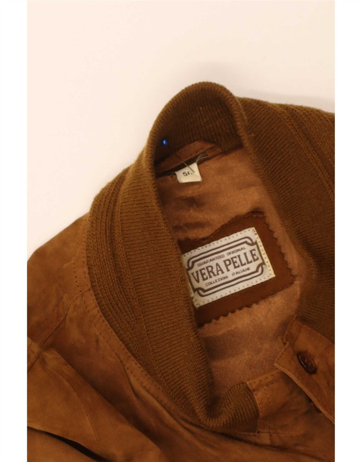 Veste Bomber En Daim Vintage Homme IT 56 3XL Cuir Beige