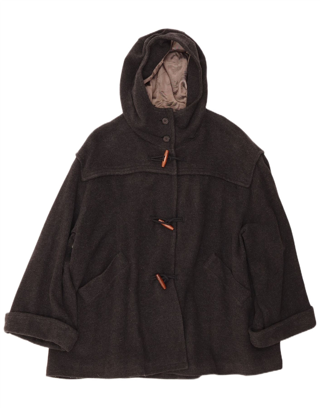 BENETTON Duffle-coat à capuche surdimensionné pour femme IT 42 laine gris moyen