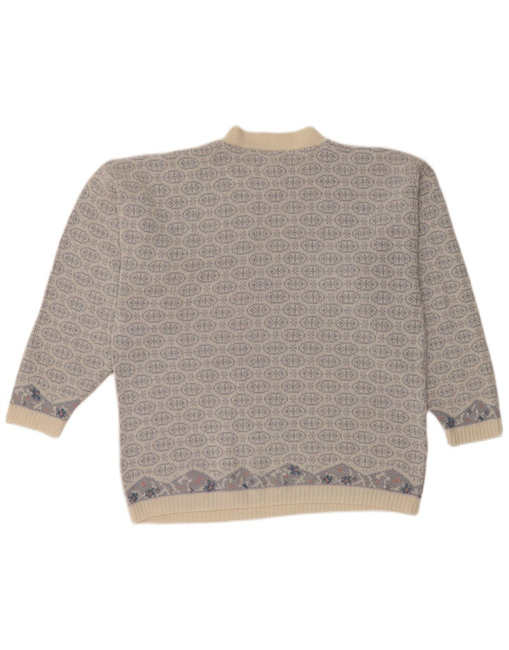 vintage Mens Crew Neck Jumper Pull Bleu Moyen Fair Isle