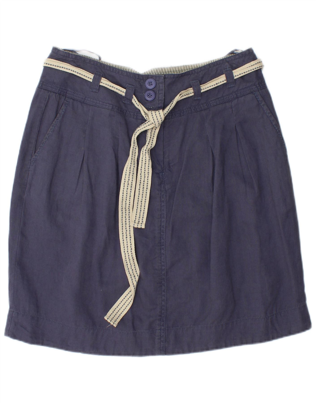 MONSOON Mini jupe femme UK 10 Small W28 Lin bleu marine