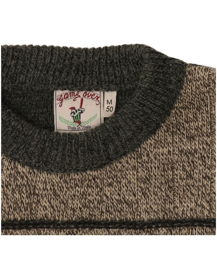 vintage Mens Crew Neck Jumper Sweater IT 50 Moyen Gris Géométrique