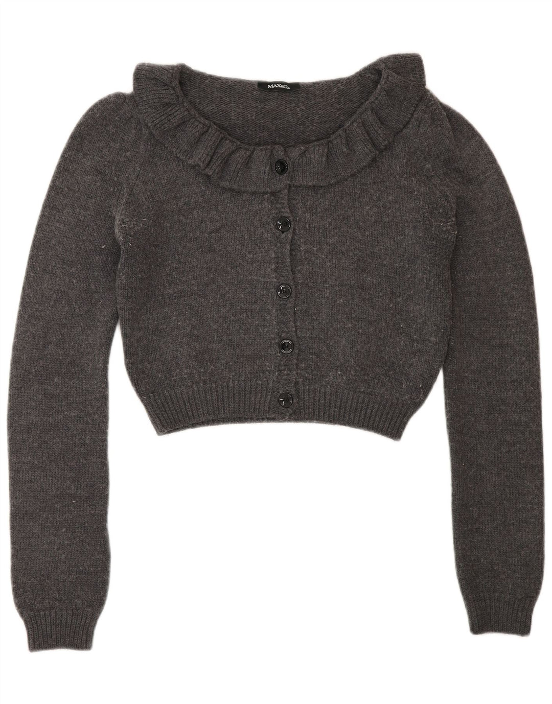 Max & Co. Pull cardigan court pour femme UK 12 laine gris moyen
