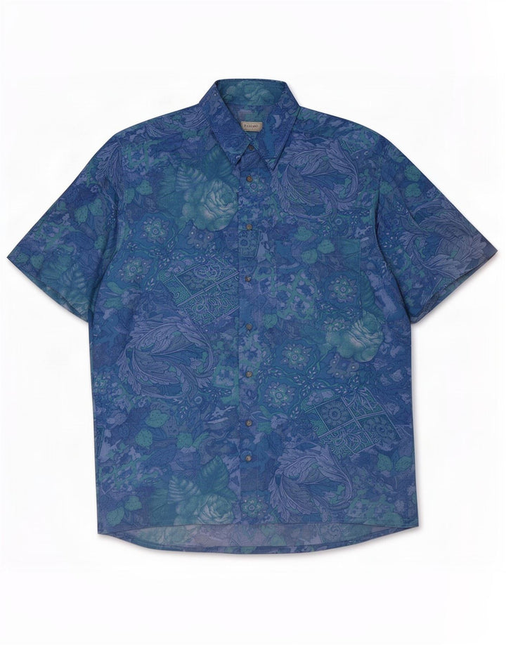 B.W. Moss Chemise à manches courtes pour homme Taille 38/40 Bleu moyen Floral