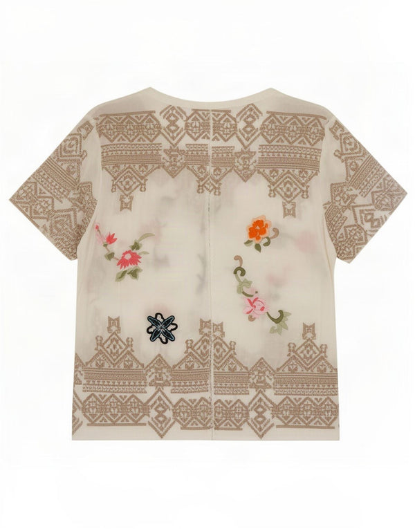 Odd Molly Chemise à manches courtes pour femme Taille 3 Grand modal floral blanc