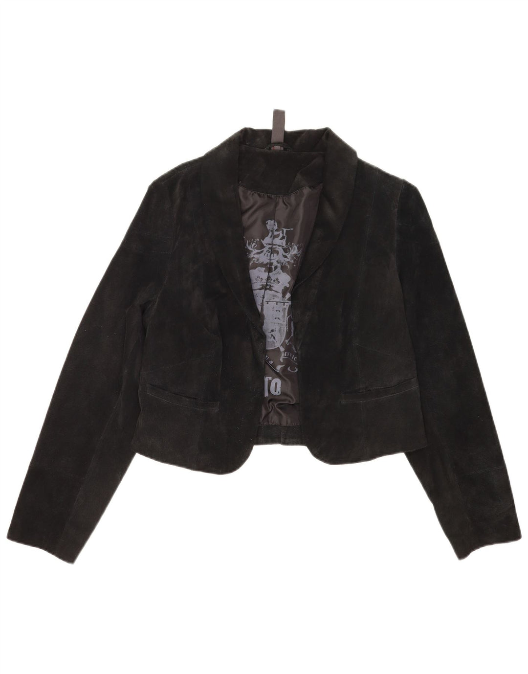 vintage Femme Suède Boléro Veste IT 40 Petit Noir