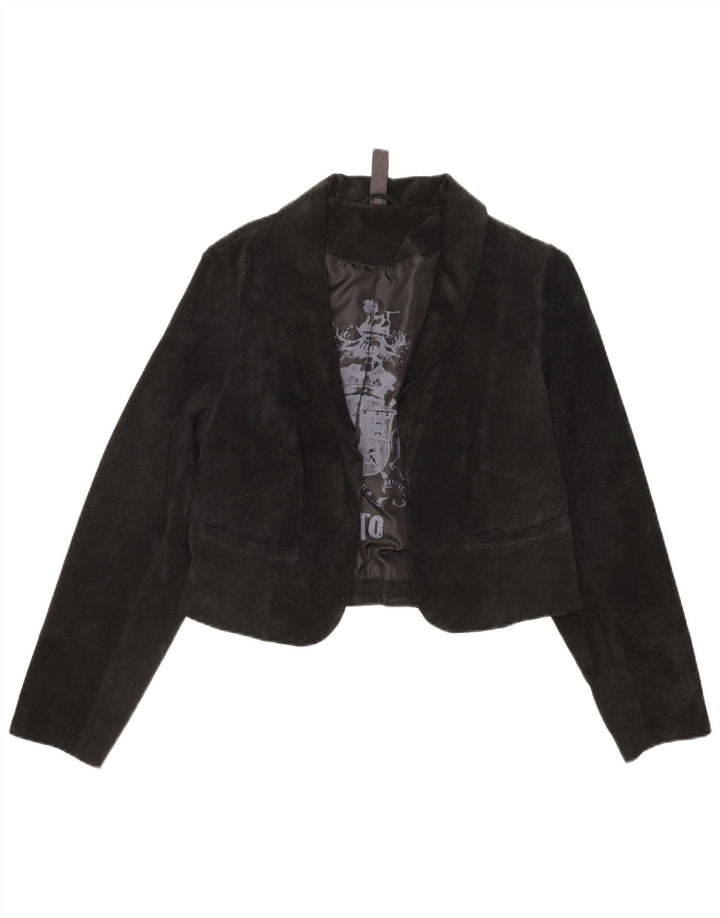 vintage Femme Suède Boléro Veste IT 40 Petit Noir