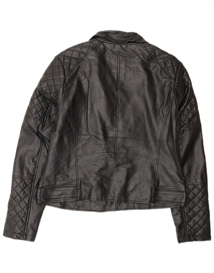 Oasis Veste de motard en simili cuir pour femme UK 16 Large Noir Polyéthylène