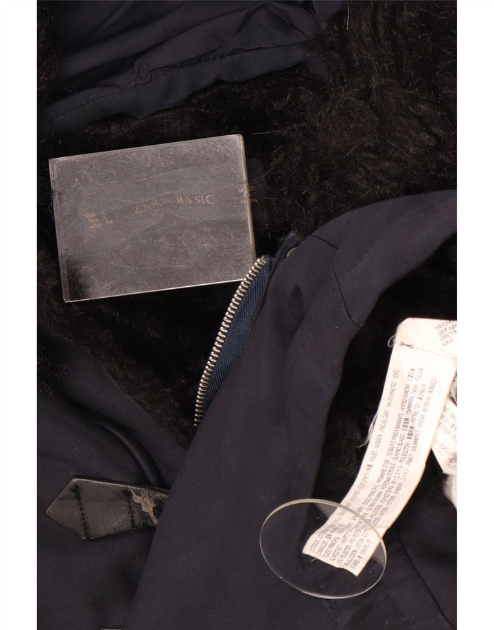 Zara Veste Parka à capuche pour femme UK 16 Large Bleu marine Polyester