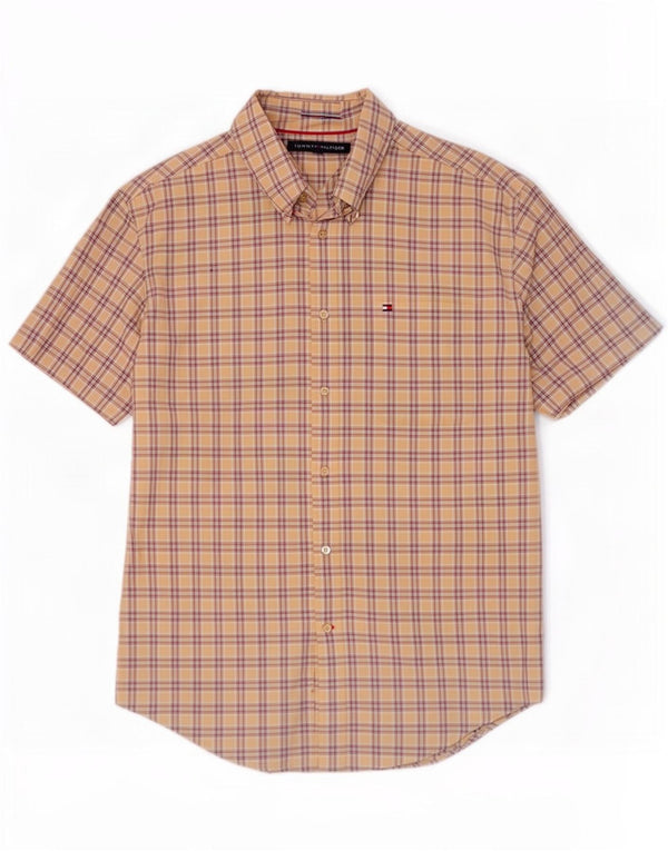Tommy Hilfiger Chemise à manches courtes pour homme en coton à carreaux beiges