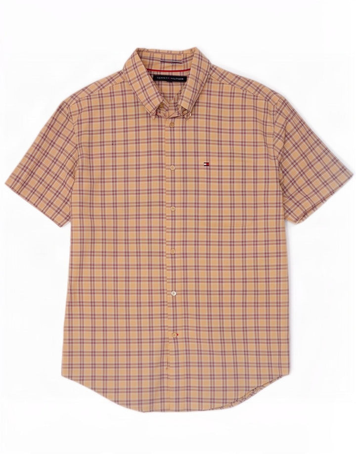Tommy Hilfiger Chemise à manches courtes pour homme en coton à carreaux beiges