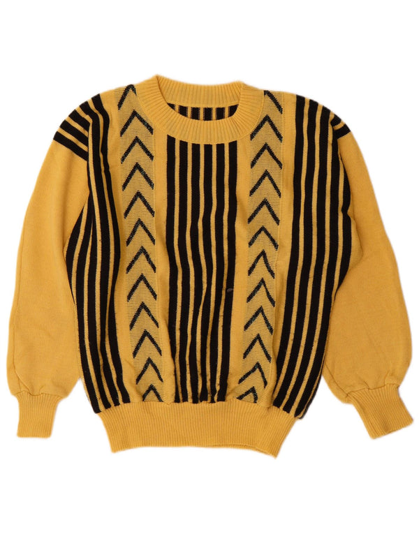 vintage Womens Boat Neck Jumper Pull UK 14 Moyen Jaune Rayé