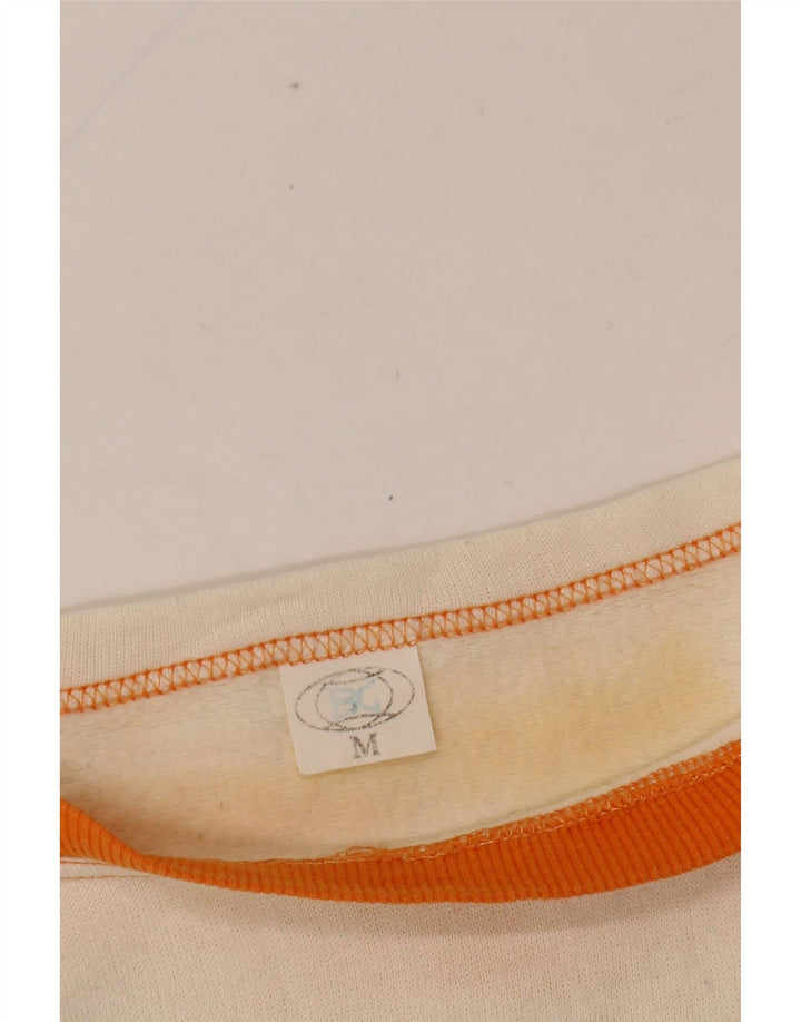 VINTAGE Femmes Malibu Graphique T-Shirt Top UK 14 Medium Off White