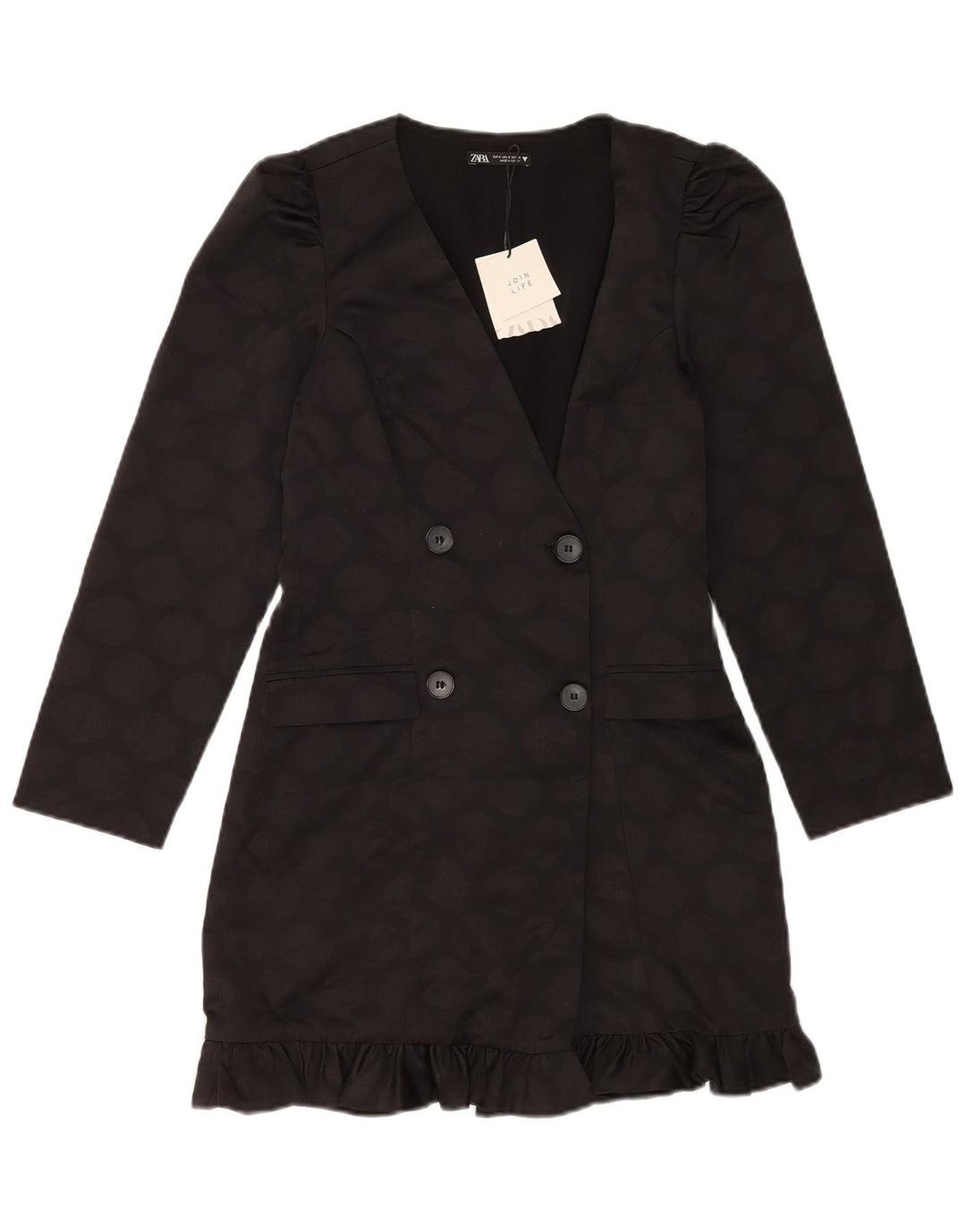 Zara Womens Double Breasted Blazer Jacket UK 10 Petit Noir Géométrique