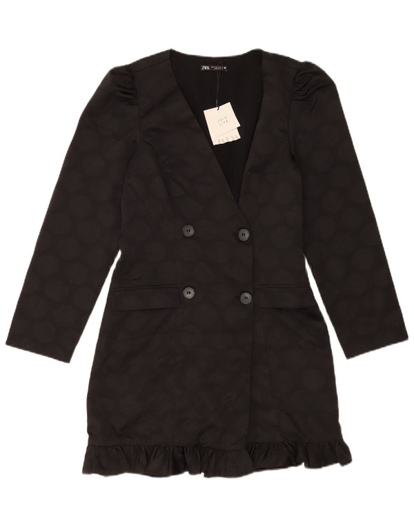 Zara Womens Double Breasted Blazer Jacket UK 10 Petit Noir Géométrique