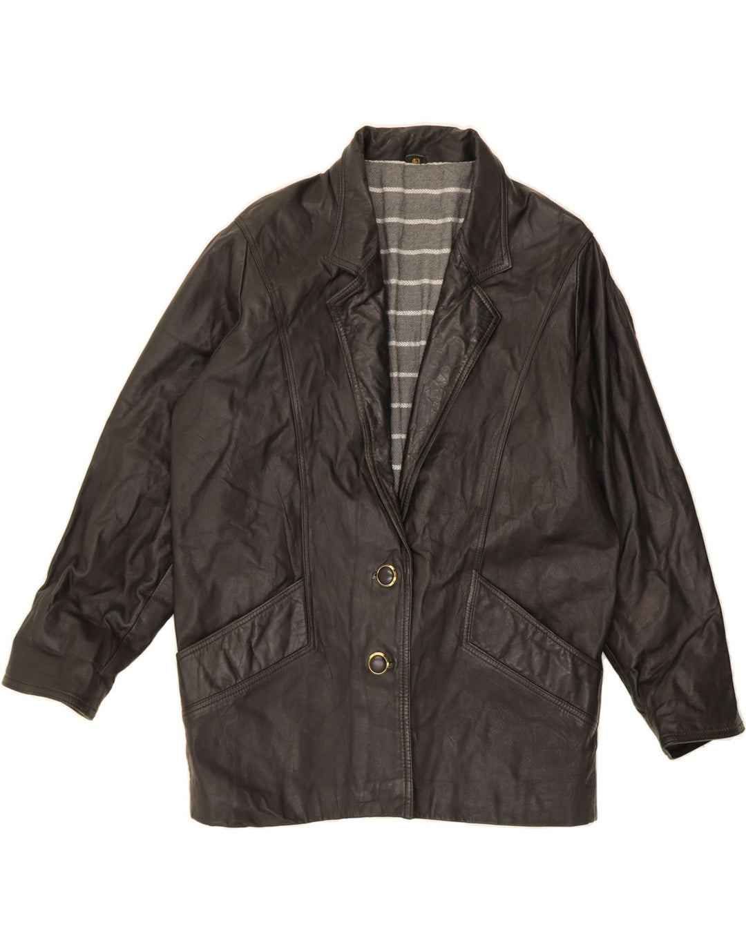 VINTAGE Womens Leather Jacket EU 40 Medium Black Leather Vintage Vintage and Second-Hand Vintage from Messina Hembry 