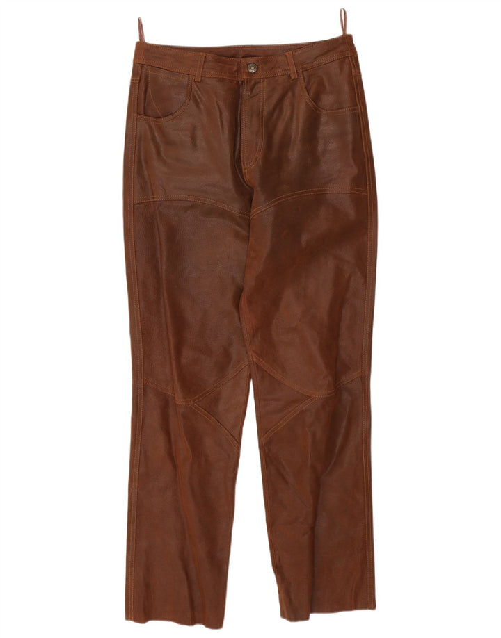 VINTAGE Pantalon droit en cuir homme UK 36 Petit W31 L30 Cuir Marron