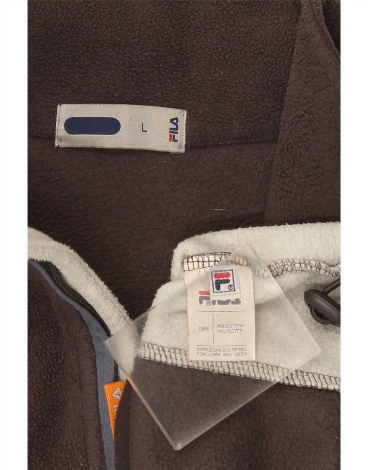 Fila Pull polaire à col zippé pour homme Large Marron Colorblock Polyester