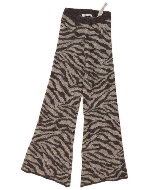 Zara Pantalon de survêtement évasé pour femme UK 8 Petit imprimé animal gris