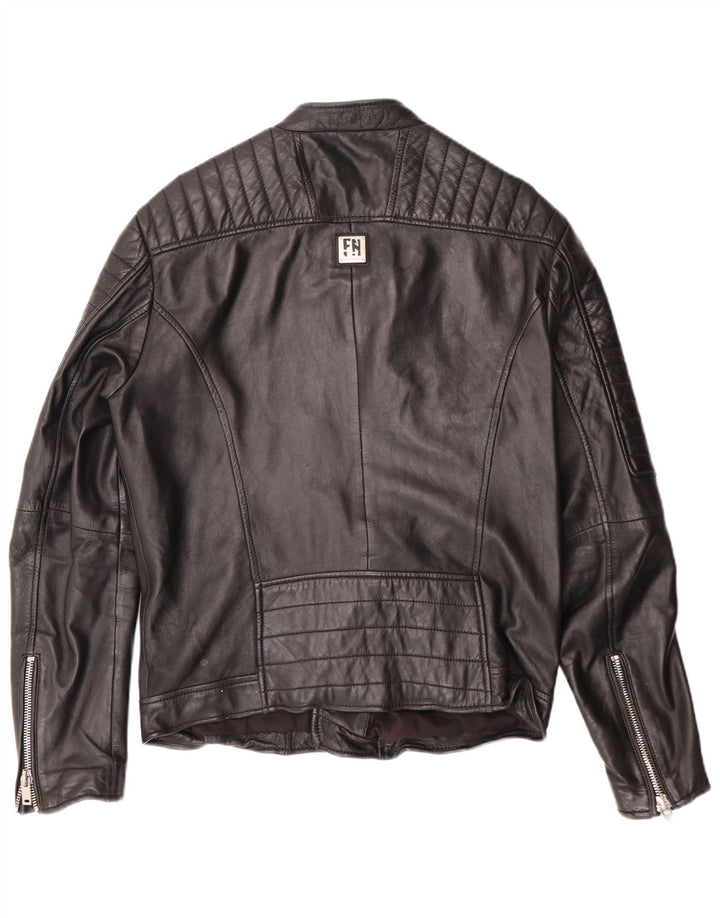 Freaky Nation Veste de motard en cuir pour homme UK 38 Cuir noir moyen